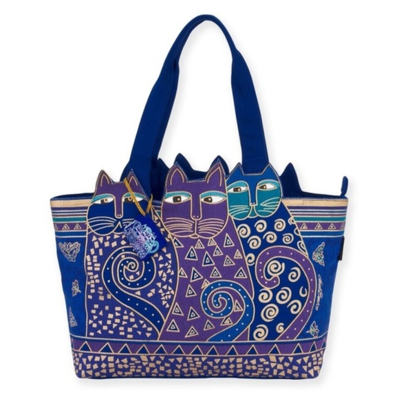 Laurel Burch Handbags - Laurel Burch Indigo Cutout Cats Feline Indigo Tote